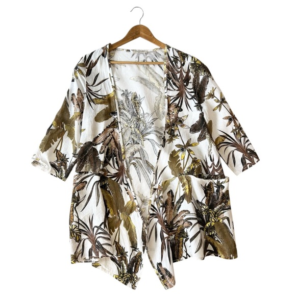 Francesca Bettini Jackets & Blazers - Francesca Bettini Tropical Print Linen Kimono Cardigan
